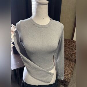 No Boundaries Light Gray Ribbed Long Sleeve Top